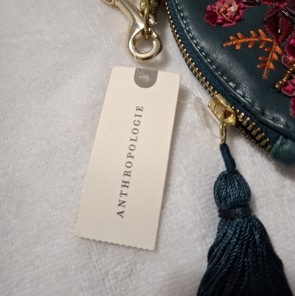 Anthropologie Anna Harlow Russo Monogram A Clutch Beaded Sequin Leather Green - Picture 5 of 12